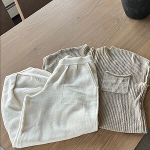 Free People Cream and Tan Knit Set